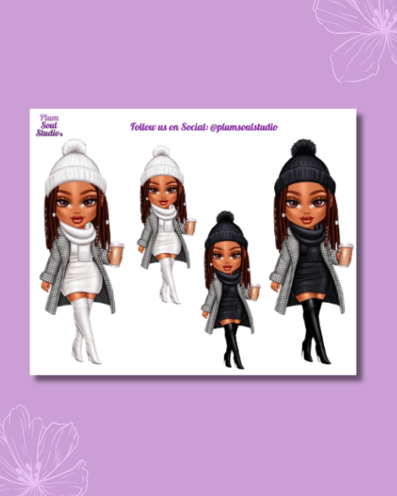 Tandy Winter Ensemble Black and White Mini Sticker Sheet
