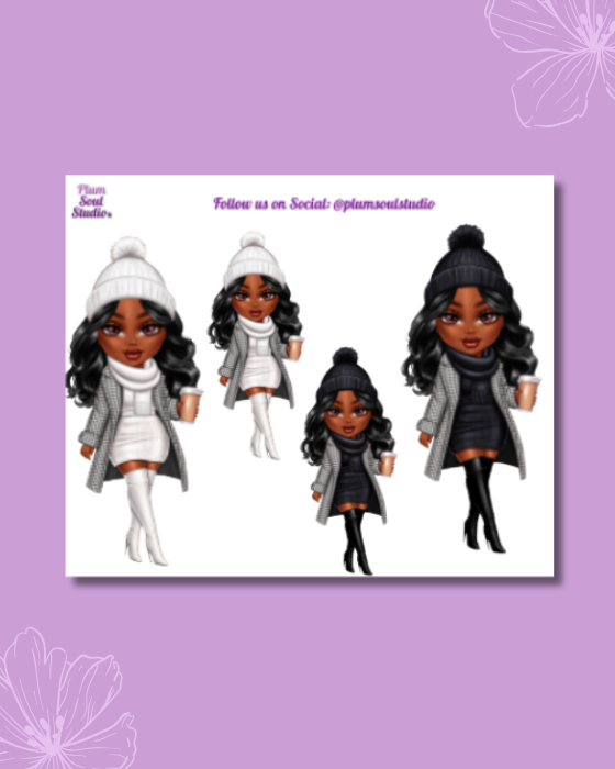 Tandy Winter Ensemble Black and White Mini Sticker Sheet