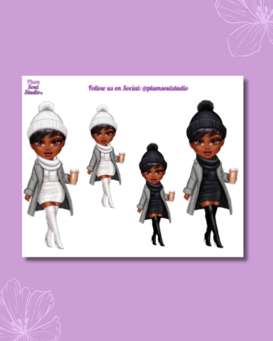 Tandy Winter Ensemble Black and White Mini Sticker Sheet