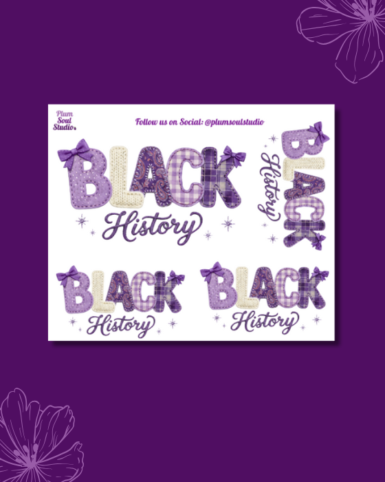 Cute Purple Fabric Black History Mini Sticker Sheet