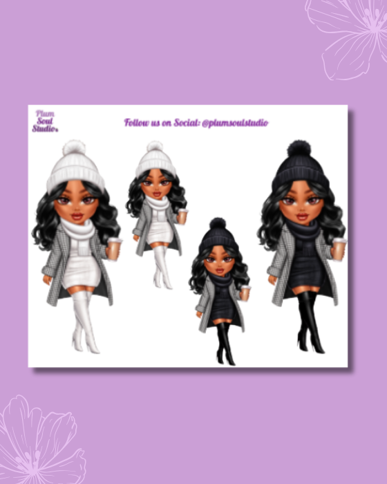 Tandy Winter Ensemble Black and White Mini Sticker Sheet