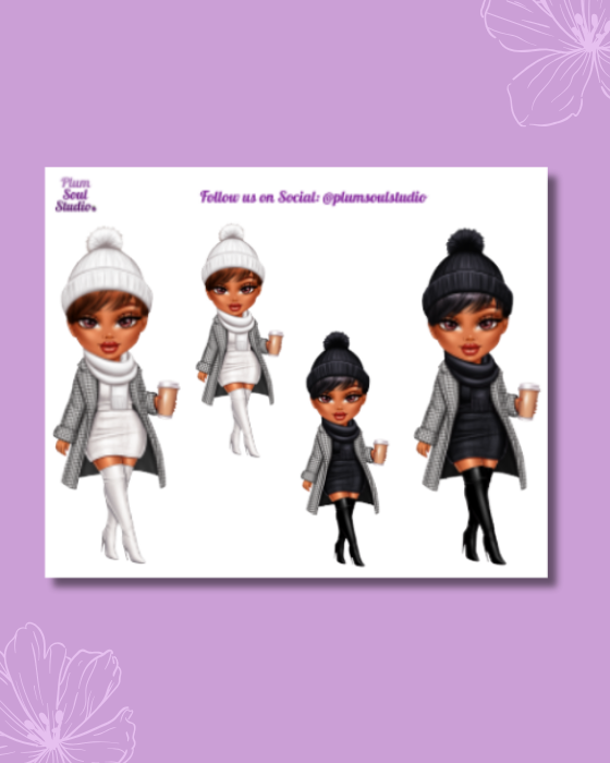 Tandy Winter Ensemble Black and White Mini Sticker Sheet