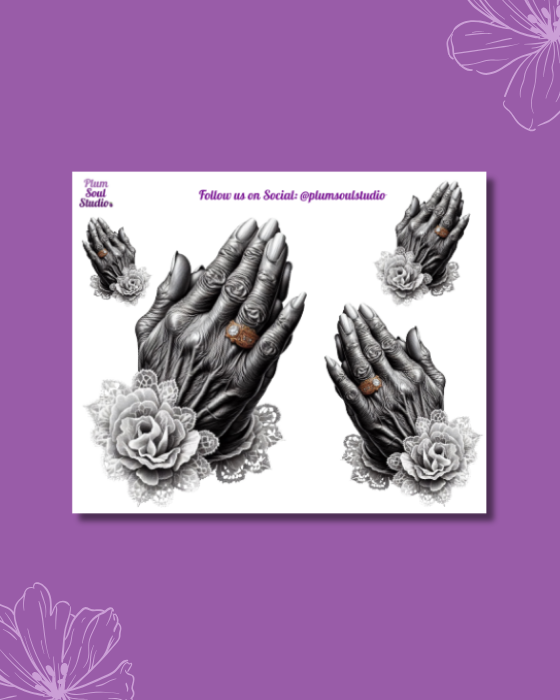 Flo's Praying Hands Black and White Mini Sticker Sheet