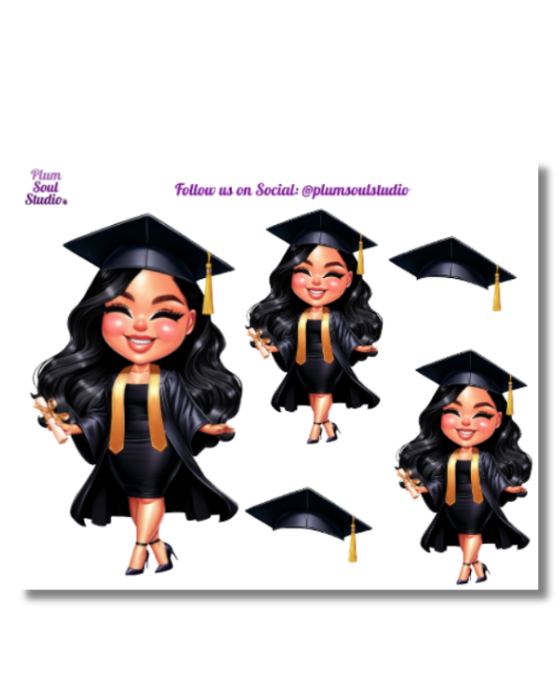 Grad Chibi Black and Gold Mini Sticker Sheet