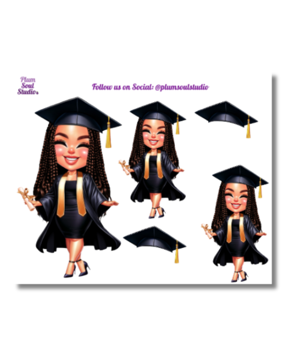 Grad Chibi Black and Gold Mini Sticker Sheet