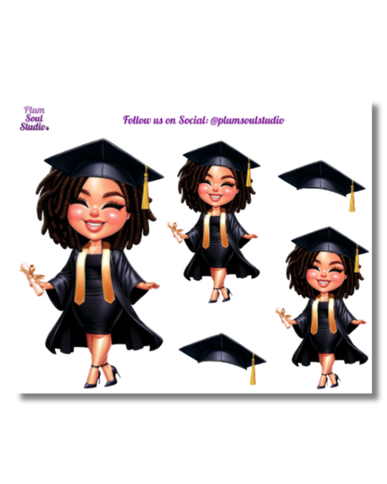 Grad Chibi Black and Gold Mini Sticker Sheet
