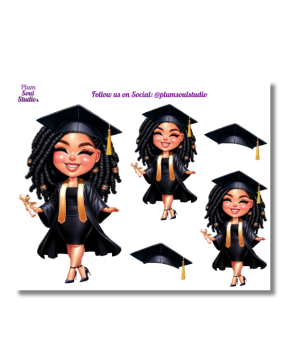 Grad Chibi Black and Gold Mini Sticker Sheet