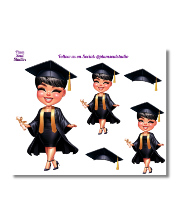 Grad Chibi Black and Gold Mini Sticker Sheet