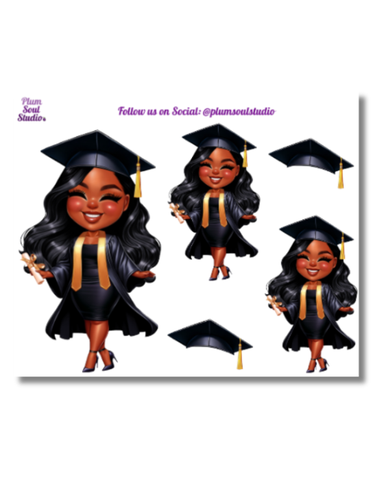 Grad Chibi Black and Gold Mini Sticker Sheet