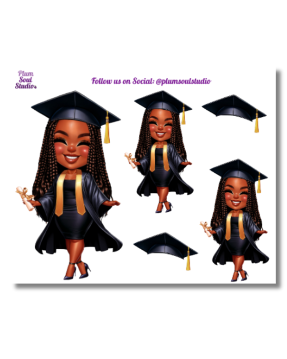 Grad Chibi Black and Gold Mini Sticker Sheet
