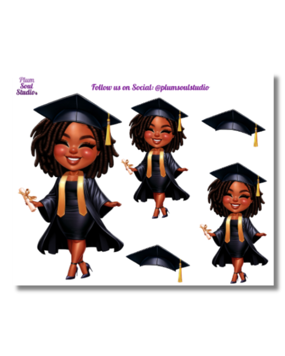 Grad Chibi Black and Gold Mini Sticker Sheet