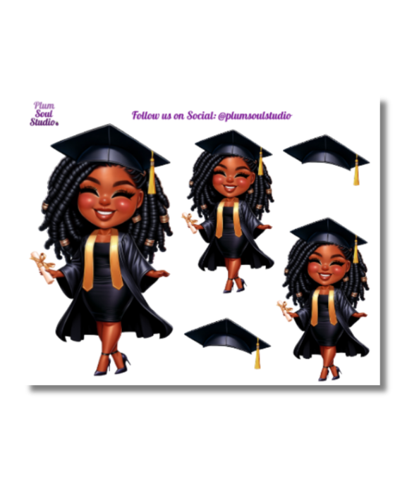 Grad Chibi Black and Gold Mini Sticker Sheet