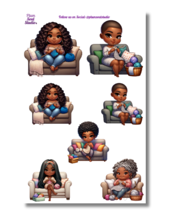 Knitting Ladies Assorted Sticker Sheet