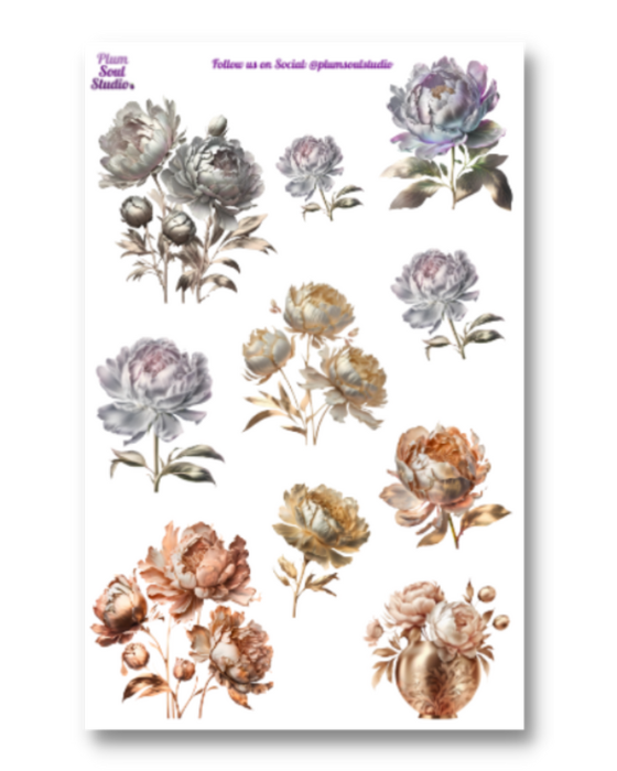 Metallic Peonies Sticker Sheet