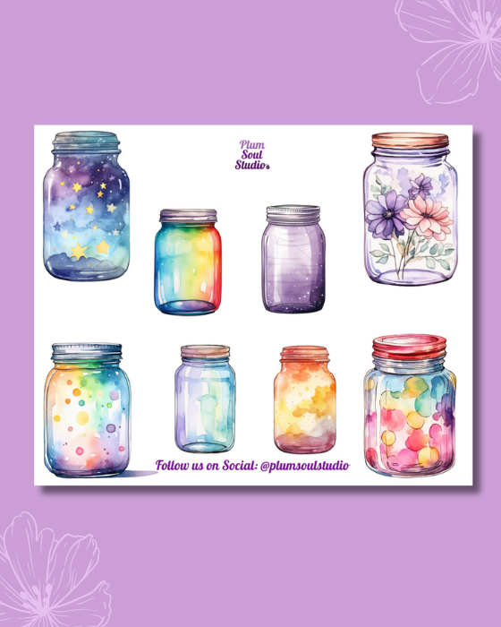 Watercolor Jars Deco Mini Sticker Sheet