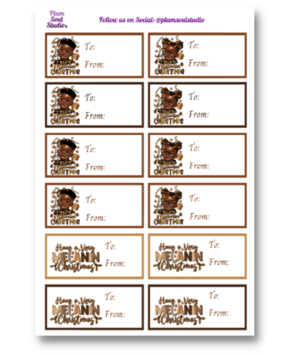 Boy Girl Melanin Christmas Gift Labels