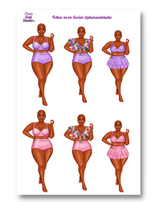 Belinda Bathing Suite Purple and Pink Bald Sticker Sheet