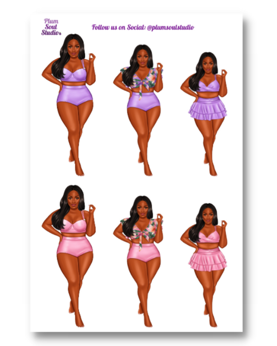 Belinda Bathing Suite Purple and Pink Sticker Sheet