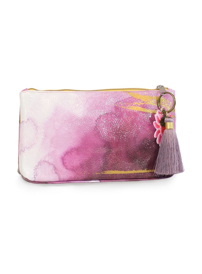 Plum Watercolor Small Tassel Clutch