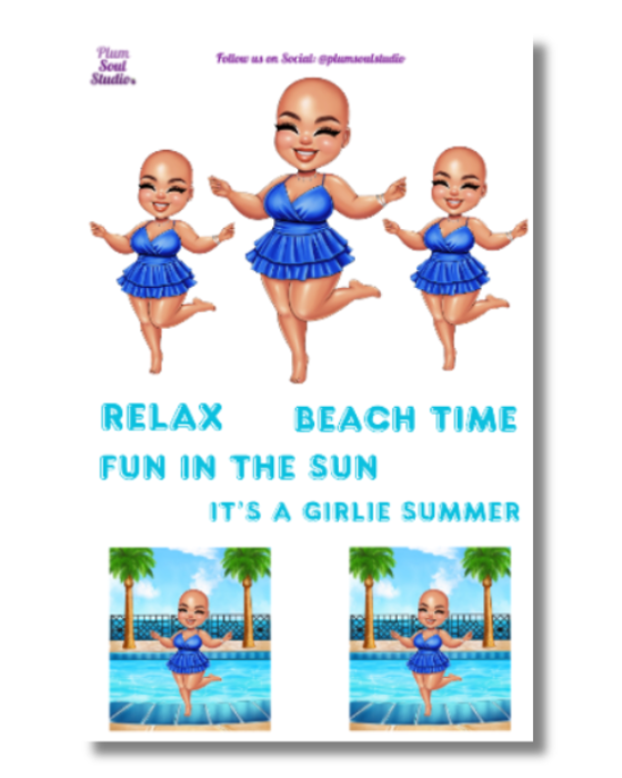 Beach Time Girlie Sticker Sheet