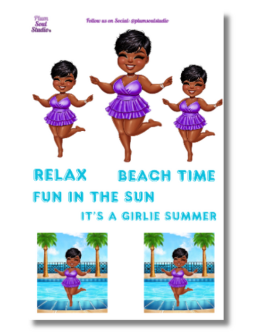 Beach Time Girlie Sticker Sheet