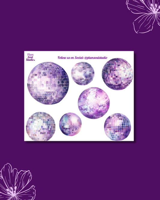Purple Disco Balls Mini Sticker Sheet
