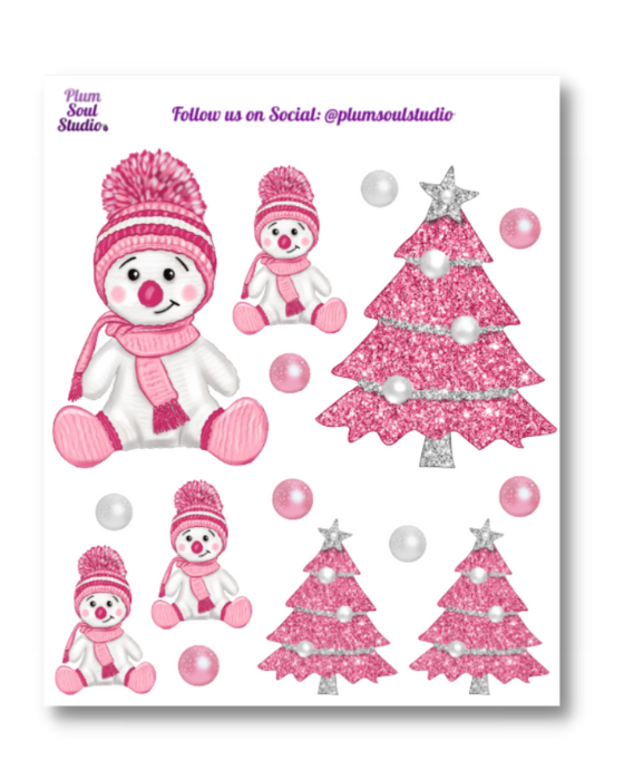 Pinky Snowman Christmas Sticker Sheet