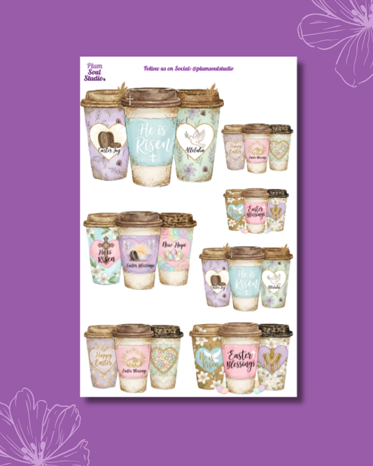 Easter Coffee Cups Sticker Sheet