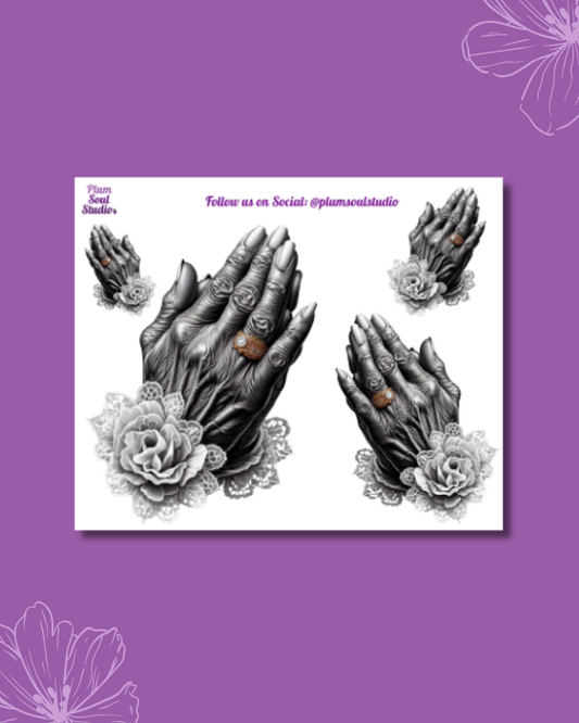 Flo's Praying Hands Black and White Mini Sticker Sheet
