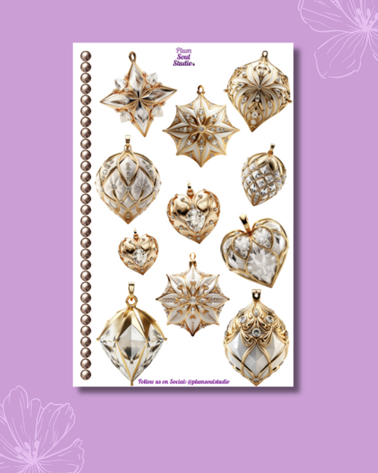 Ornaments Cream and Gold Sticker Sheet