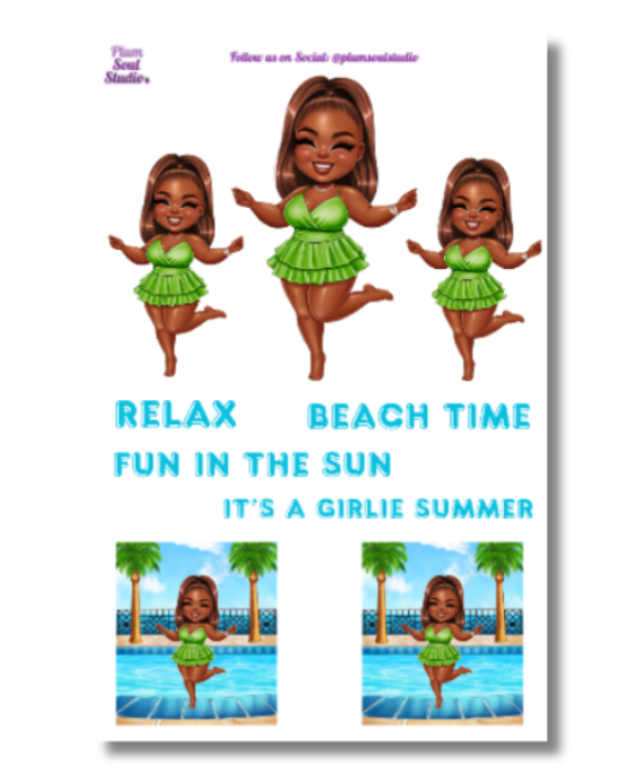 Beach Time Girlie Sticker Sheet