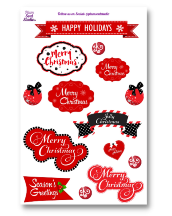 Christmas Labels Red and Black Sticker Sheet