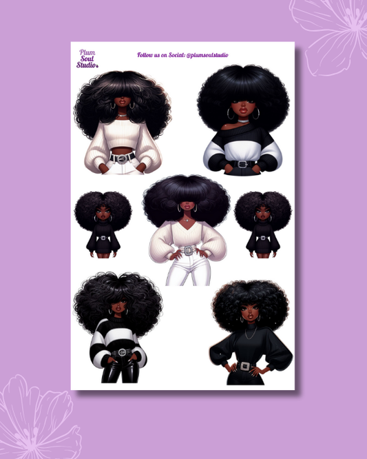 Disco Afro Black and White Sticker Sheet