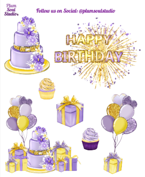 Happy Birthday Lavender and Yellow Mini Sticker Sheet
