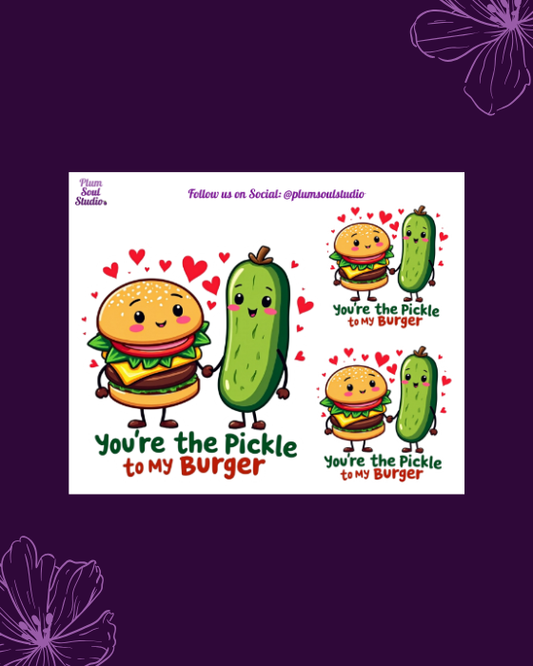 Punny Valentine Pickle and Burger Mini Sticker Sheet