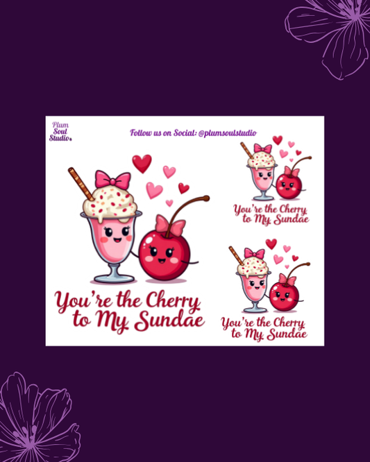 Punny Valentine Cherry Sundae Mini Sticker Sheet