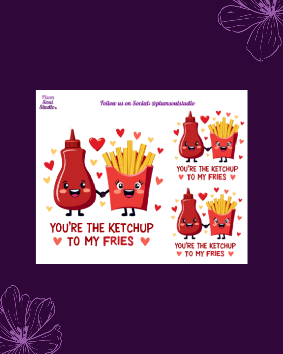Punny Valentine Ketchup and Fries Mini Sticker Sheet