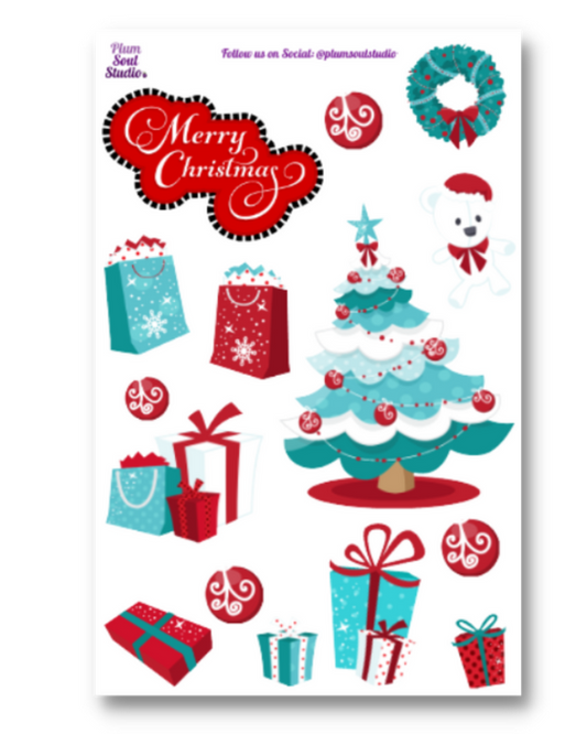 Red and Teal Christmas Sticker Sheet