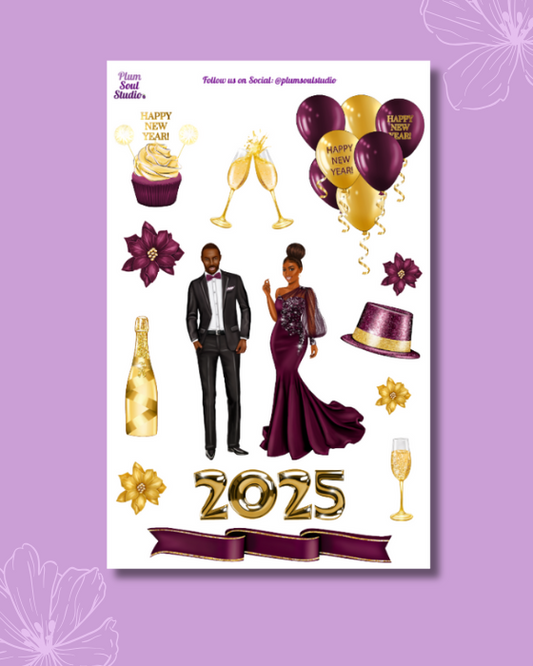 New Year Burgundy and Gold 2025 Sticker Sheet