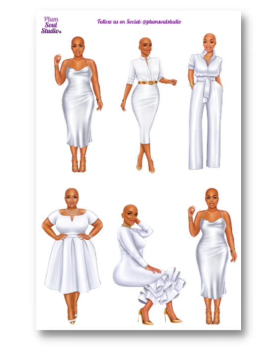 Women in White Bald Sticker Sheet