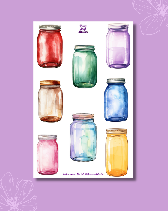 Watercolor Jars Deco Sticker Sheet