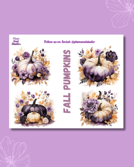 Watercolor Pumpkins Purple and Black Mini Sticker Sheet