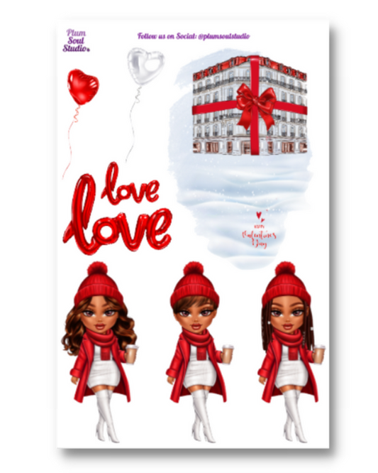 Chibi Winter Valentine Sticker Sheet