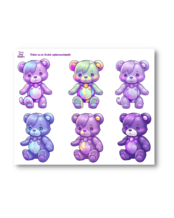 Kaleidoscope Purple Bears Mini Sticker Sheet