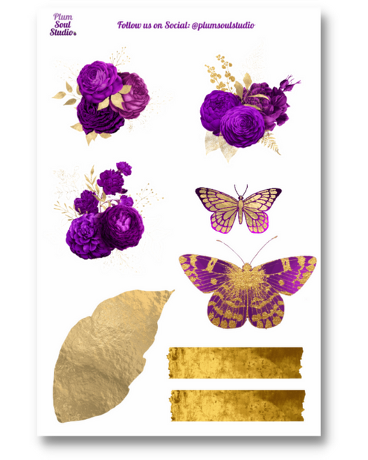Purple and Gold Gilded Sticker Sheet