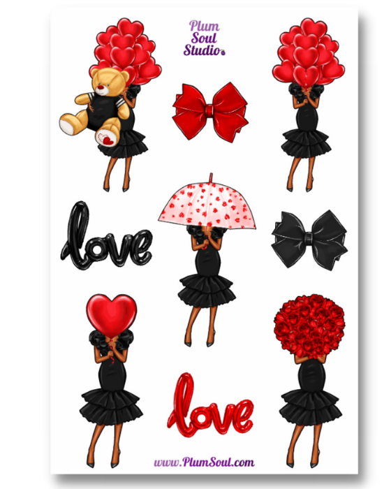 Tammy Red and Black Valentine Sticker Sheet