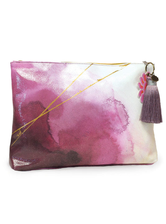 Plum Watercolor Large Tassel Clutch