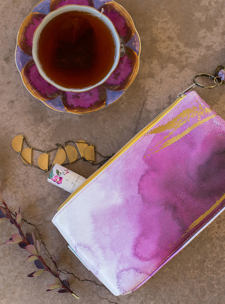 Plum Watercolor Small Tassel Clutch