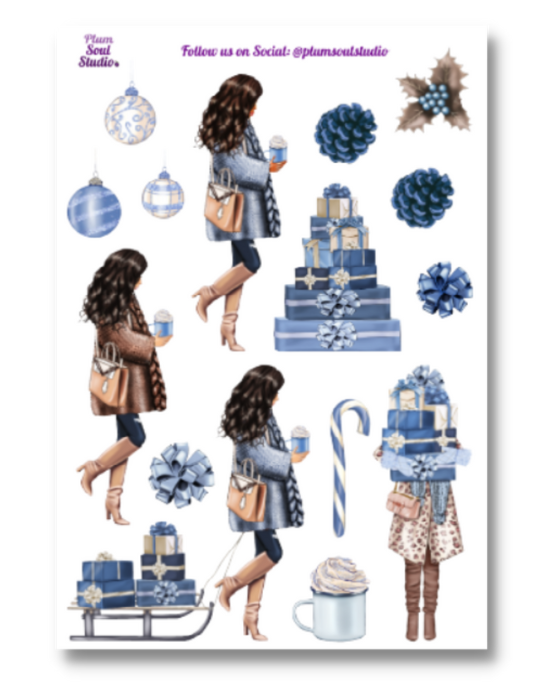 Blue Christmas Doll Sticker Sheet