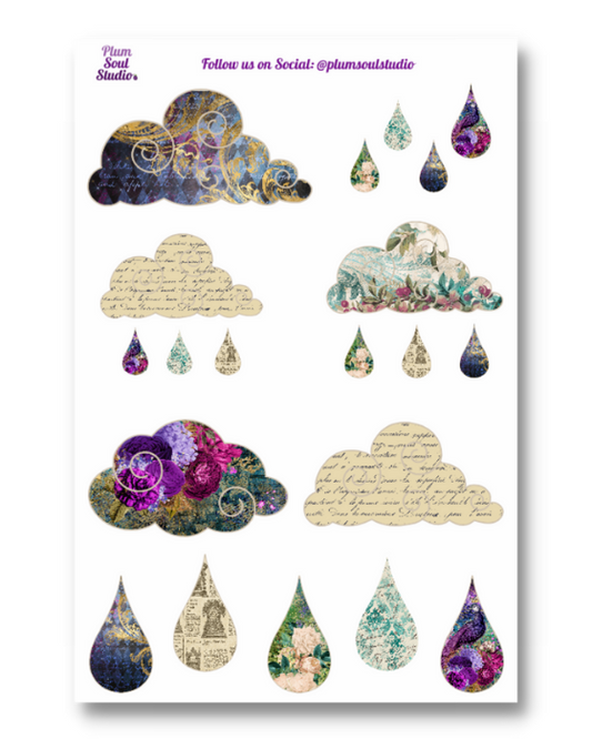 Junk Clouds and Raindrops Sticker Sheet